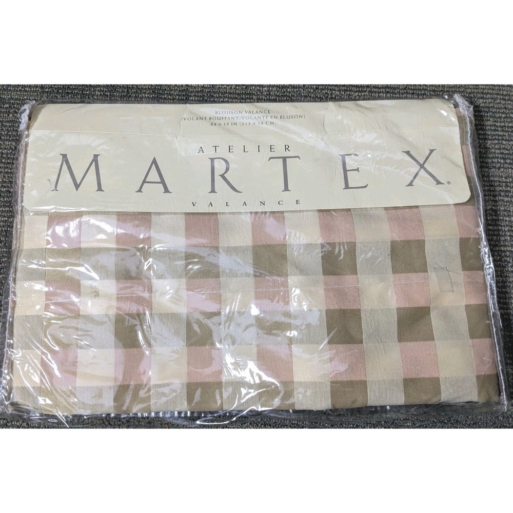Valance Curtain Blouson MARTEX Atelier Plaza Plaid Taupe Rose Gold 84" New